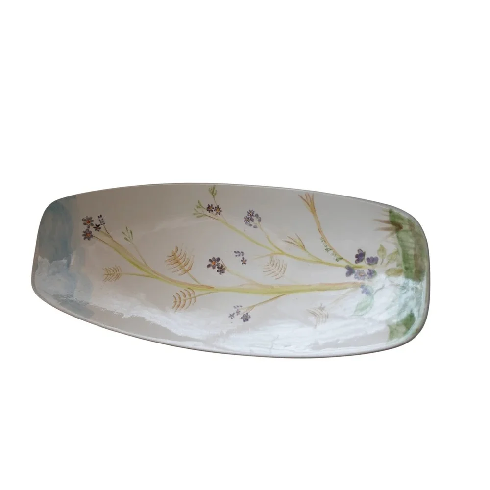 Signed Dick Busse Porcelain Tray | Vintage Floral Oblong Serving‎ Tray